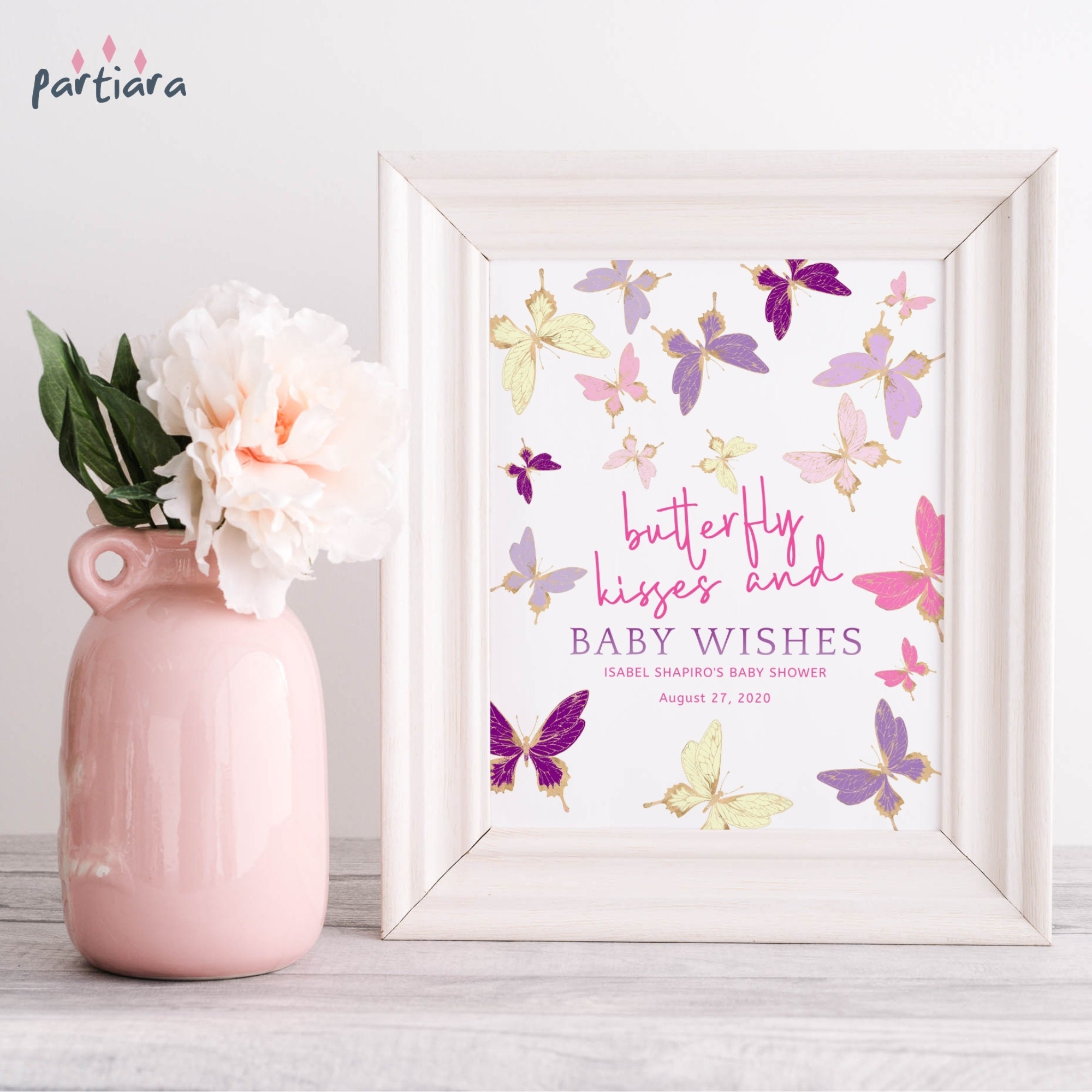 Butterfly Wishes for Baby Sign Printable Girl Baby Shower Etsy