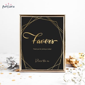 Mens Birthday Favor Sign Printable, Black and Gold Elegant Great Gatsby Themed Party Table Poster Events Decor Editable Template P86