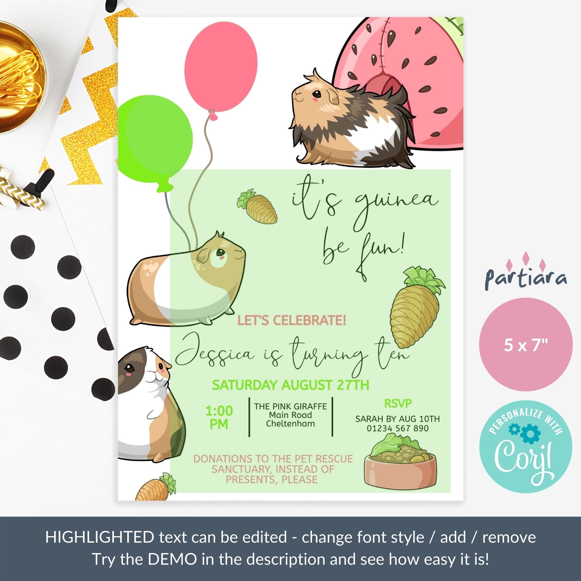 Guinea Pig Party Invitation Guinea Pig Birthday Party Invite | Etsy