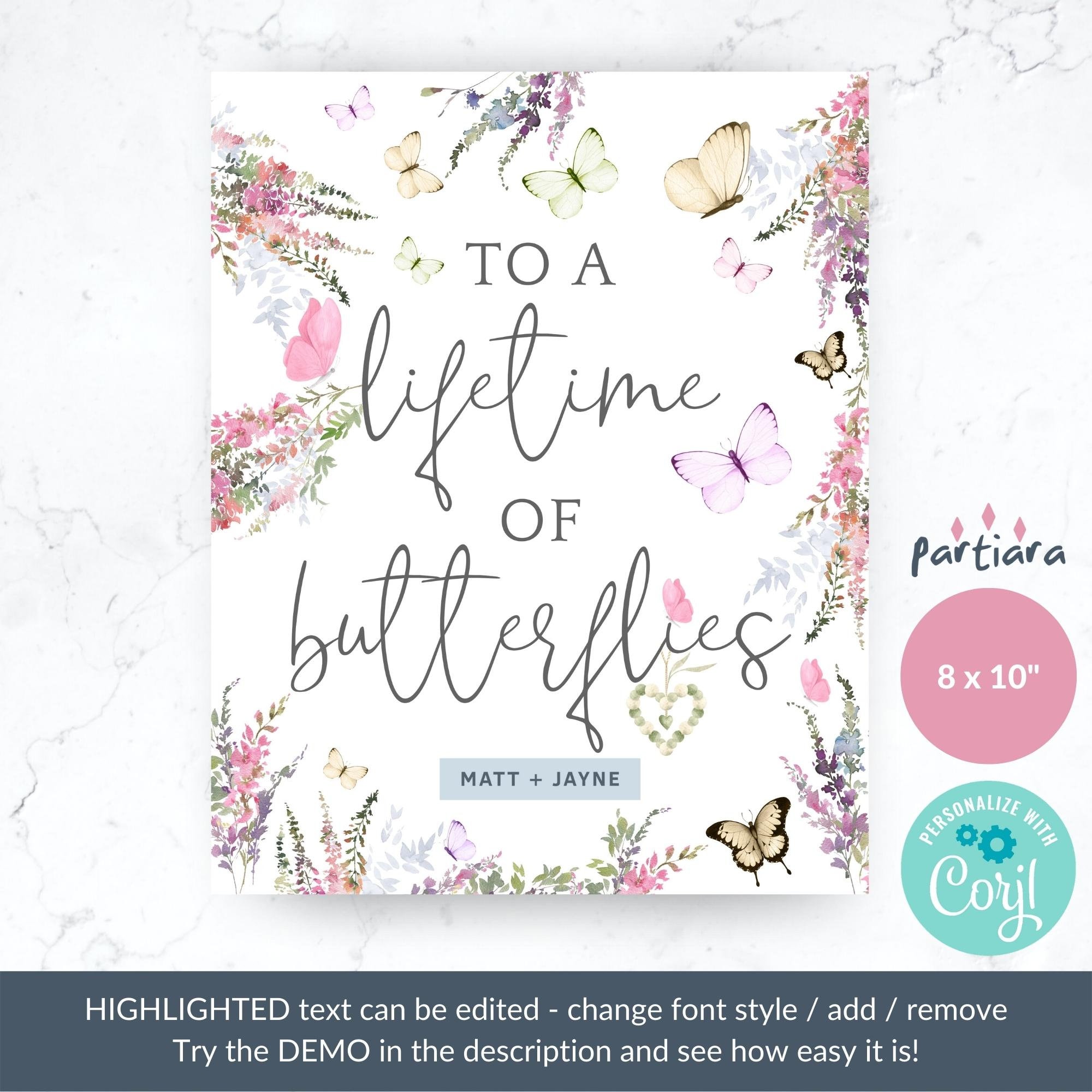 Butterfly Bridal Shower Table Decor Sign Printable Lifetime of Etsy