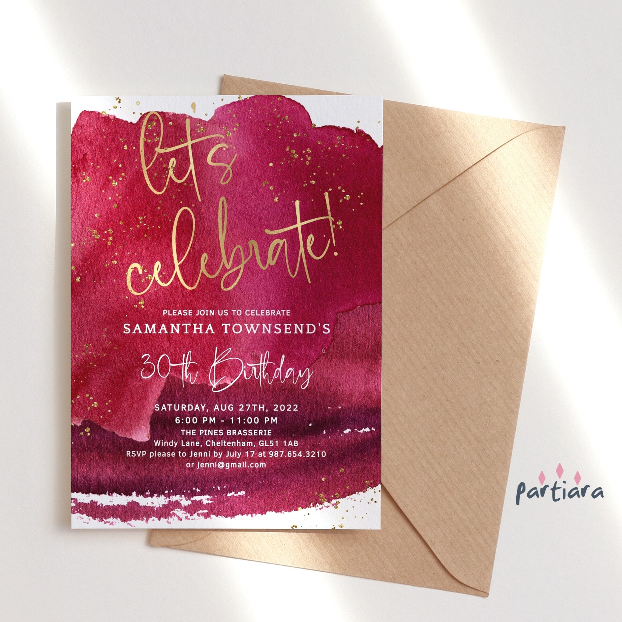 Red Birthday Invitation Printable Download Let's Celebrate Etsy