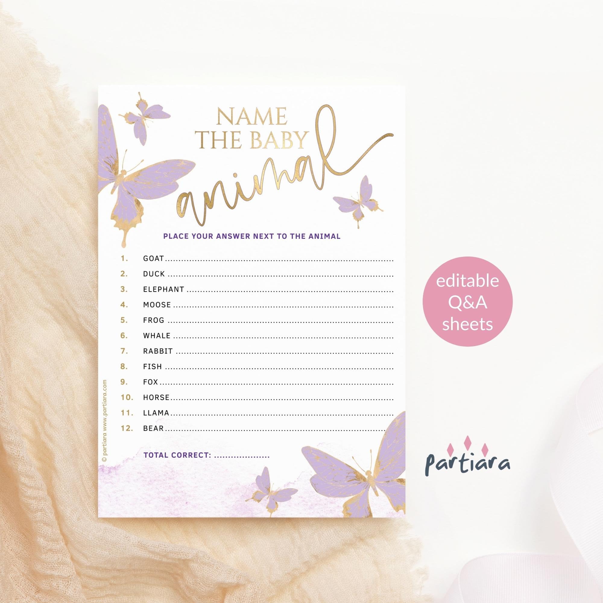 Butterfly Baby Shower Game Name the Baby Animals Printable - Etsy Denmark Butterfly Baby Shower Game Name the Baby Animals Printable - Etsy Denmark