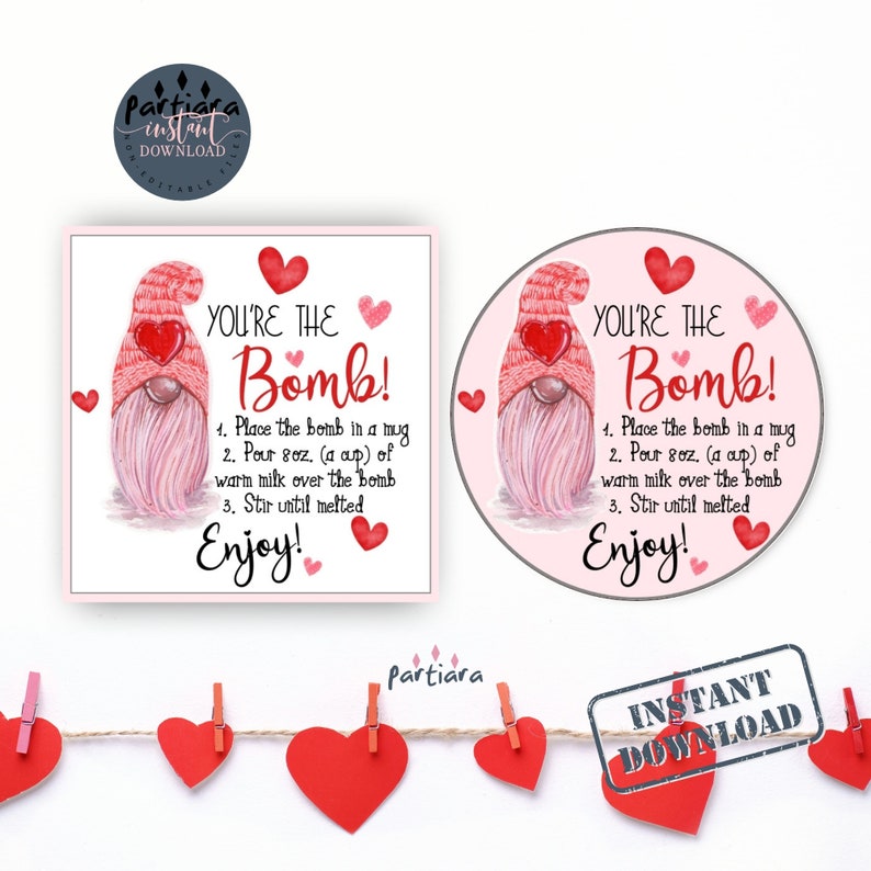 Hot Chocolate Bomb Tag Hot Cocoa Bomb Instructions Favor Gift Tag Printable P121 Instant Download Valentine/'s Day You/'re The Bomb Tags