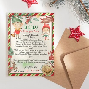 Carta de chegada dos elfos, Olá dos elfos, Cartas de chegada de Natal para meninos e meninas, Jogo de impressão de Natal, Download digital editável P191