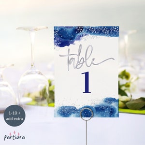Table Numbers Royal Blue Printable, Silver Blues Birthday Dinner Party Decor Editable Digital Download 5x7 Template P237