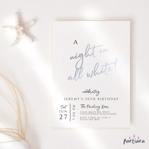 All White Party Invitation Printable Editable Template Adult Milestone Surprise Birthday Party Invites Silver Decor, DIY Digital Download