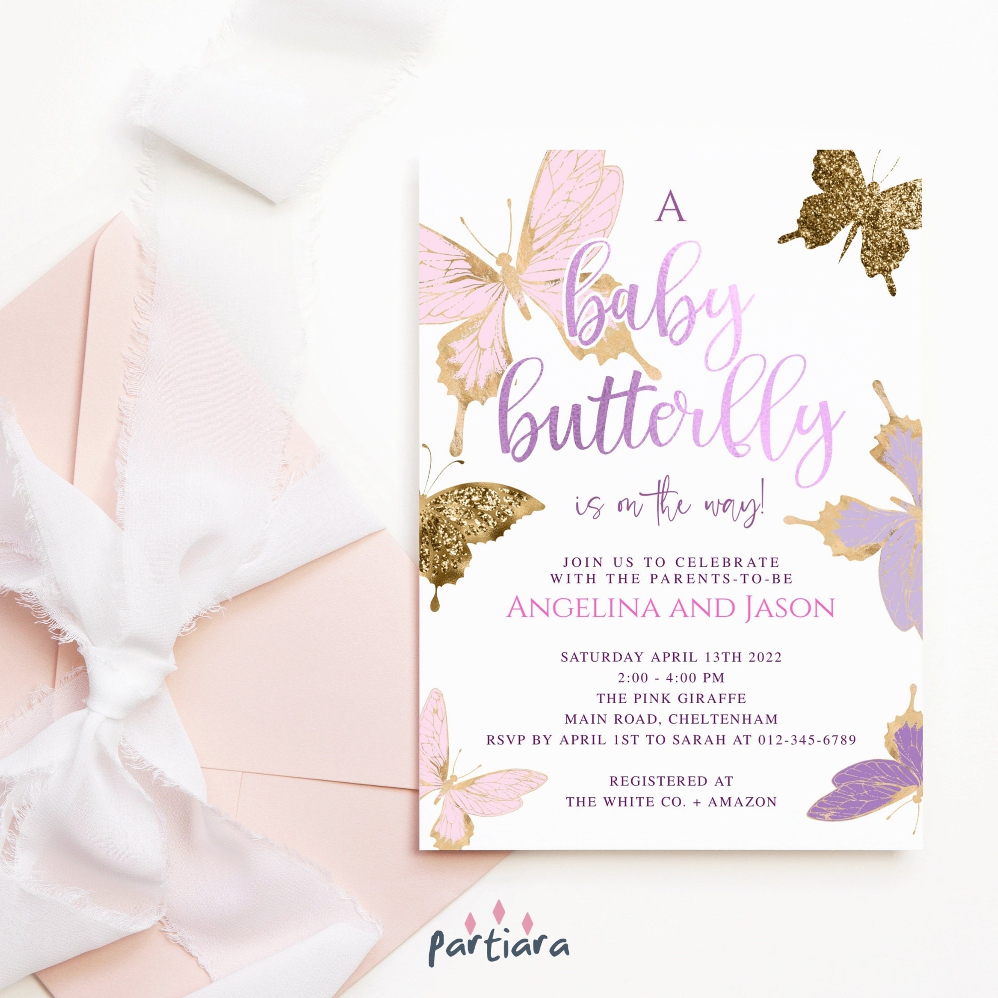 Butterfly Kisses baby Shower Invitation Pink Butterfly Baby Shower ...