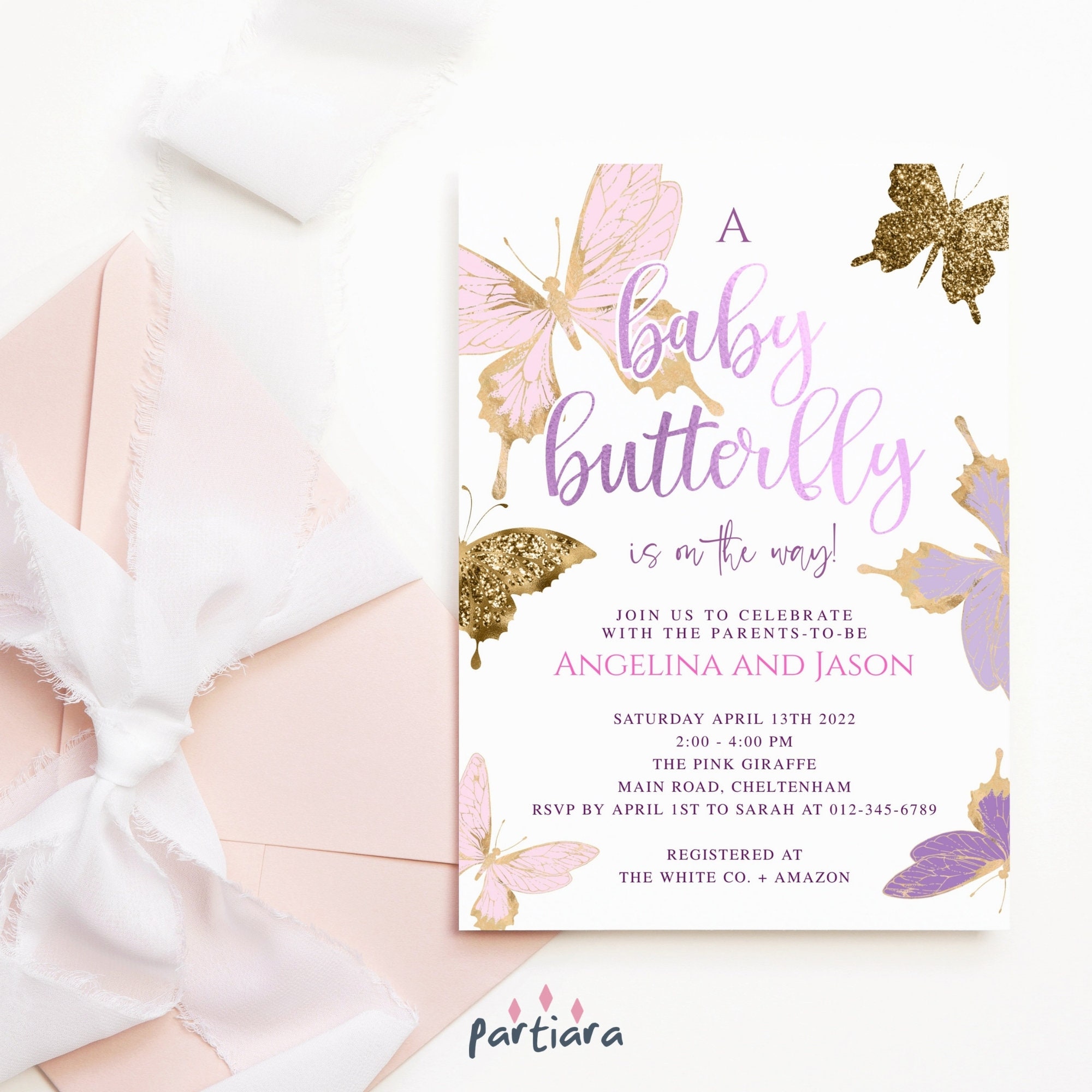 Butterfly Kisses baby Shower Invitation Pink Butterfly Baby Shower