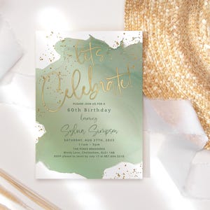 Sage Green Geburtstag Einladen Druckbare Damen Lasst uns Feiern Mädchen Abendessen Getränke Party Einladungen Bearbeitbare Digital Download Vorlage P629