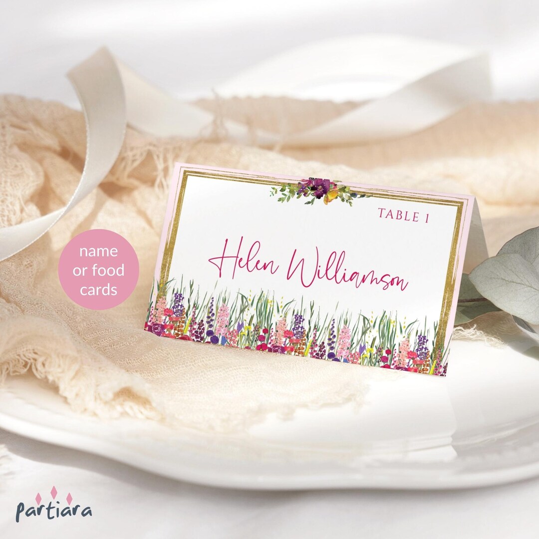 Ladies Birthday Place Card Template Printable Garden Party Rainbow ...