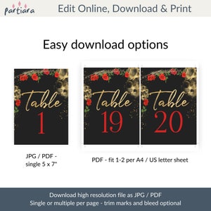 Rose Table Number Cards Printable, Ladies Birthday Party Tables Card ...