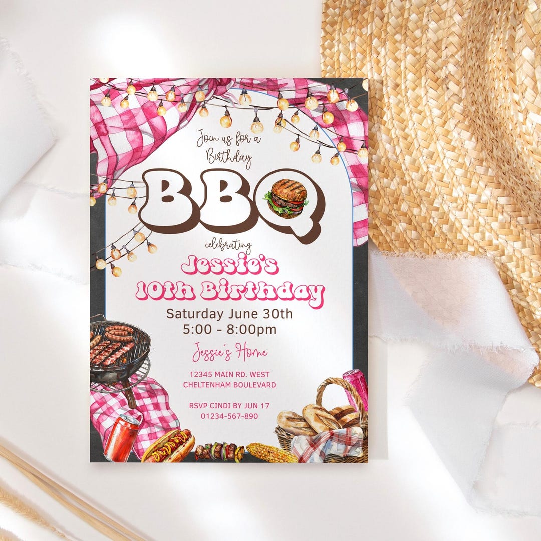 Editable BBQ Invitation, Kids Birthday BBQ Party Invite for Girls ...