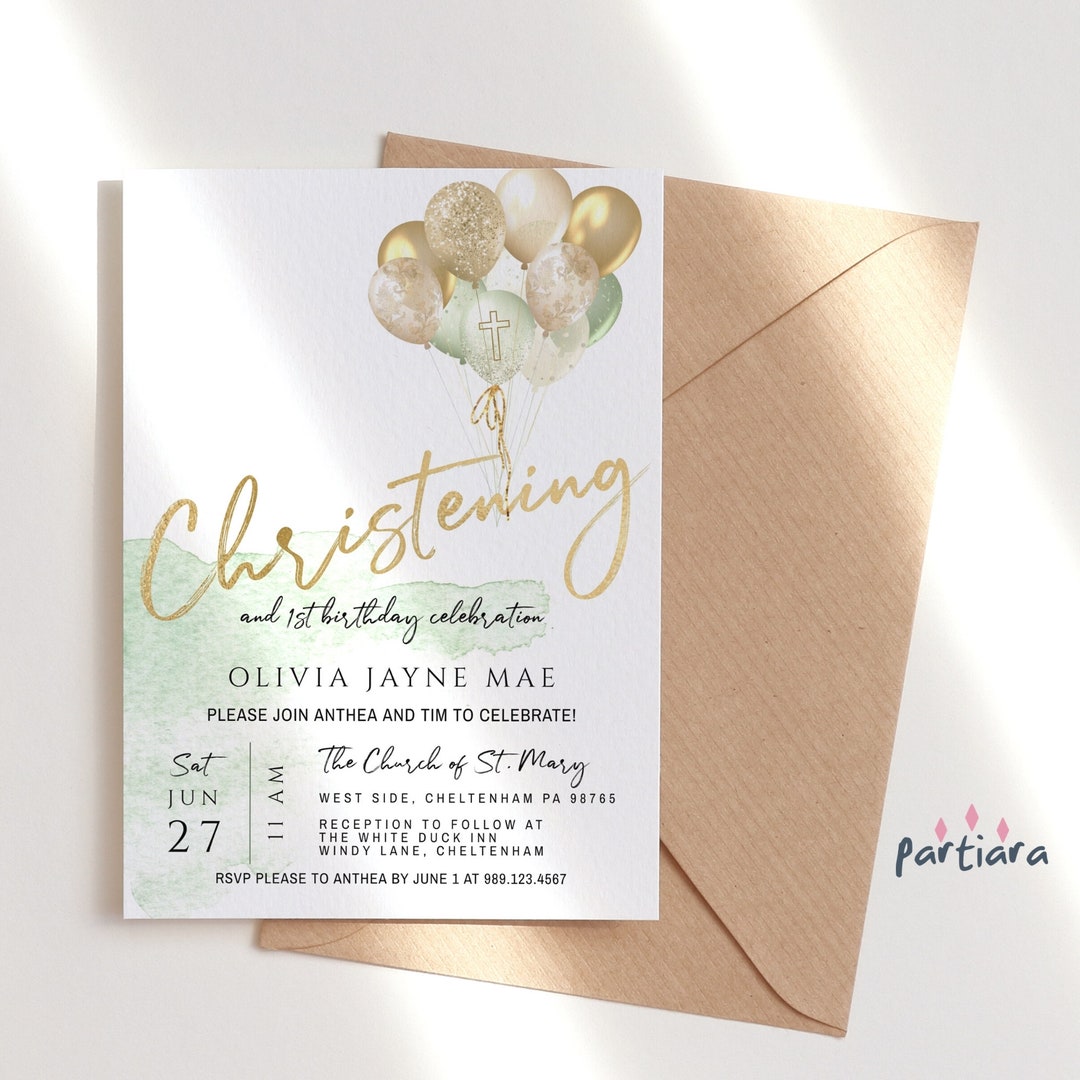 Christening Invite Editable Template 1st Birthday Joint Party Etsy