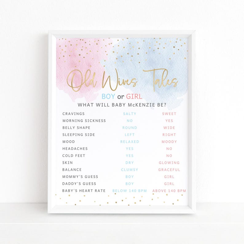 Gender Reveal Party Game Old Wives Tales DIY Printable Sign Editable Questions Boy Girl Baby Shower Activity Guessing Games Decor Poster P16 image 1