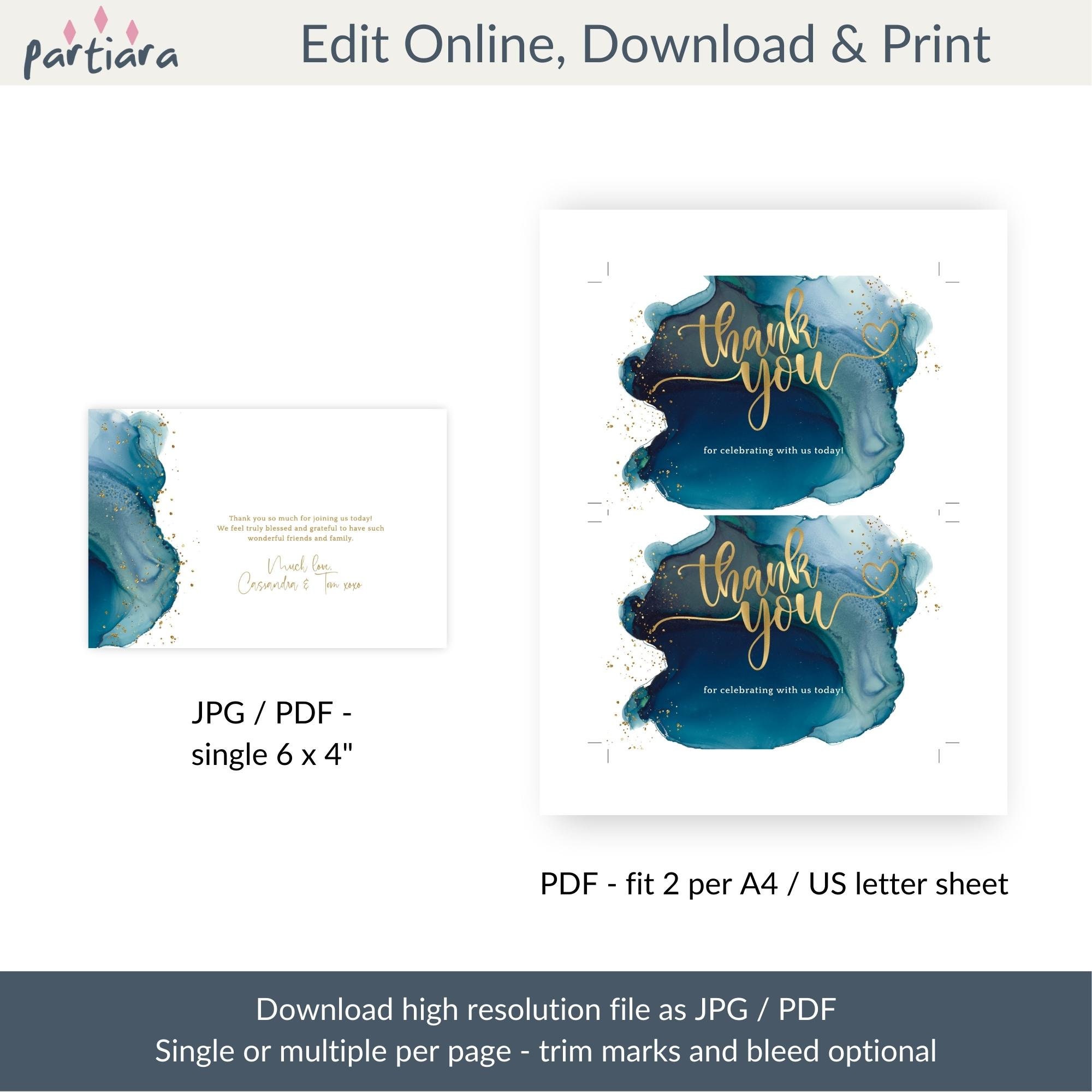 Birthday Thank You Card Teal Gold Party Printable, Ladies Dinner Events ...