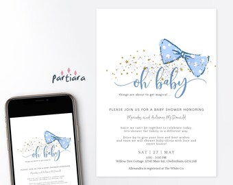 Bowtie Baby Shower Invitation Boy Virtual Party Invite Printable Digital Download EDITABLE TEMPLATE Long Distance Shower from Afar P538