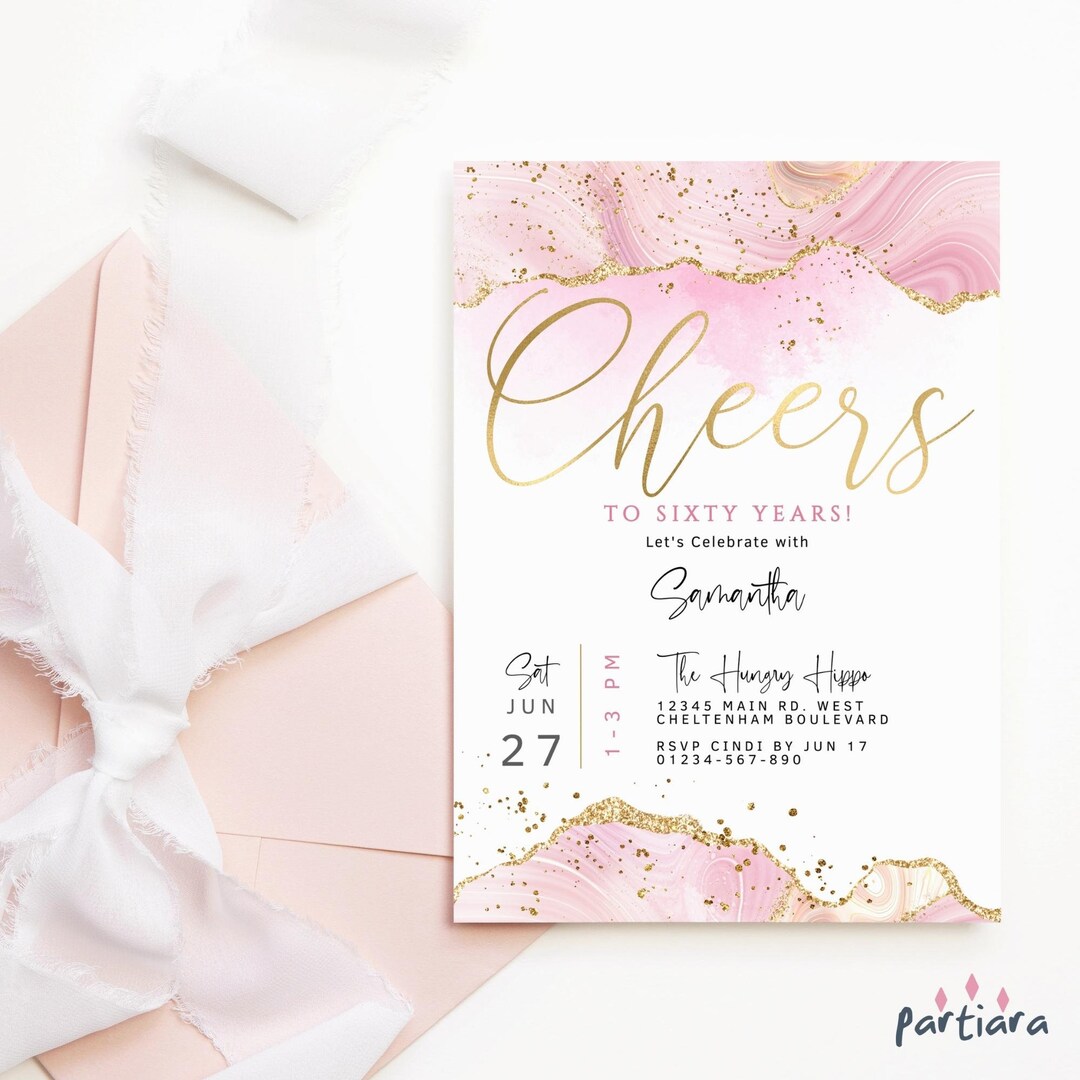 Ladies Pink Gold Birthday Invitation Editable Template Pastel Candy ...