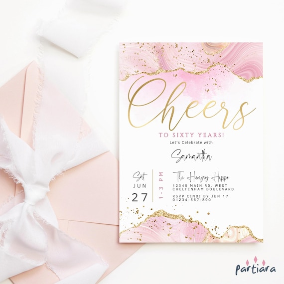 Pink Birthday Invite Editable Template for Ladies Milestone Events (Digital) P488