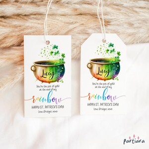 St Patricks Day Teacher Treat Tag Template, Classroom Gifts Label Printable, Pot of Gold Rainbow Theme Editable Digital Download P569