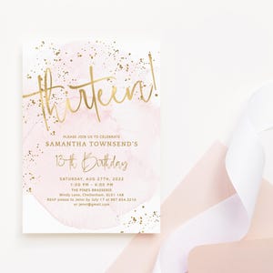 Convite para festa de aniversário de 13 anos, editável, pastel, blush, rosa, dourado, convite para festa, para impressão, download instantâneo, convite para festa de dança de discoteca de verão P249