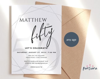 Adult Birthday Invitations 50th Party, Instant Download, 50th Birthday Party Invites for Men, Male Birthday Invitations Printable, Digital