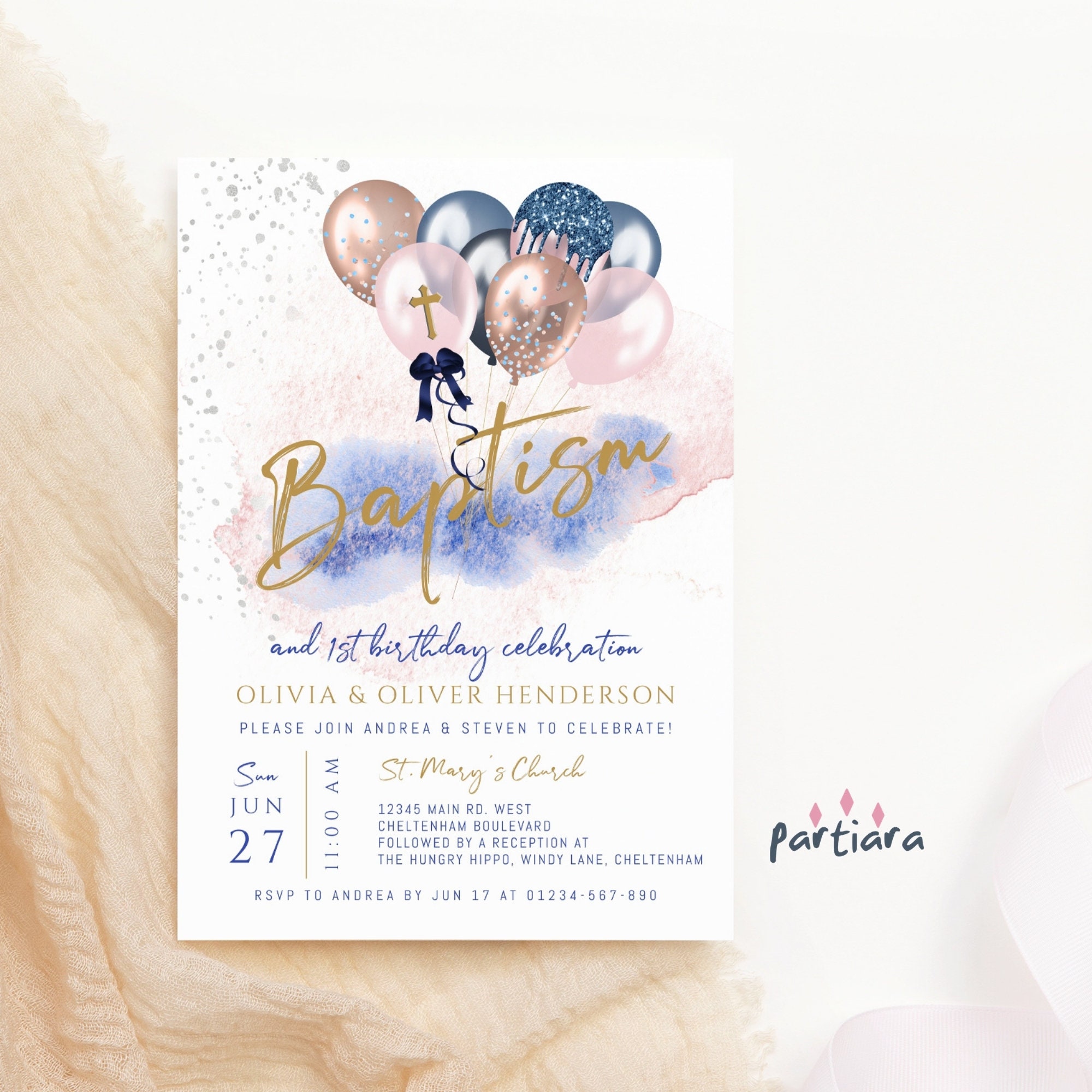 Boy Girl Baptism Invitation Editable Template Brother and Etsy UK