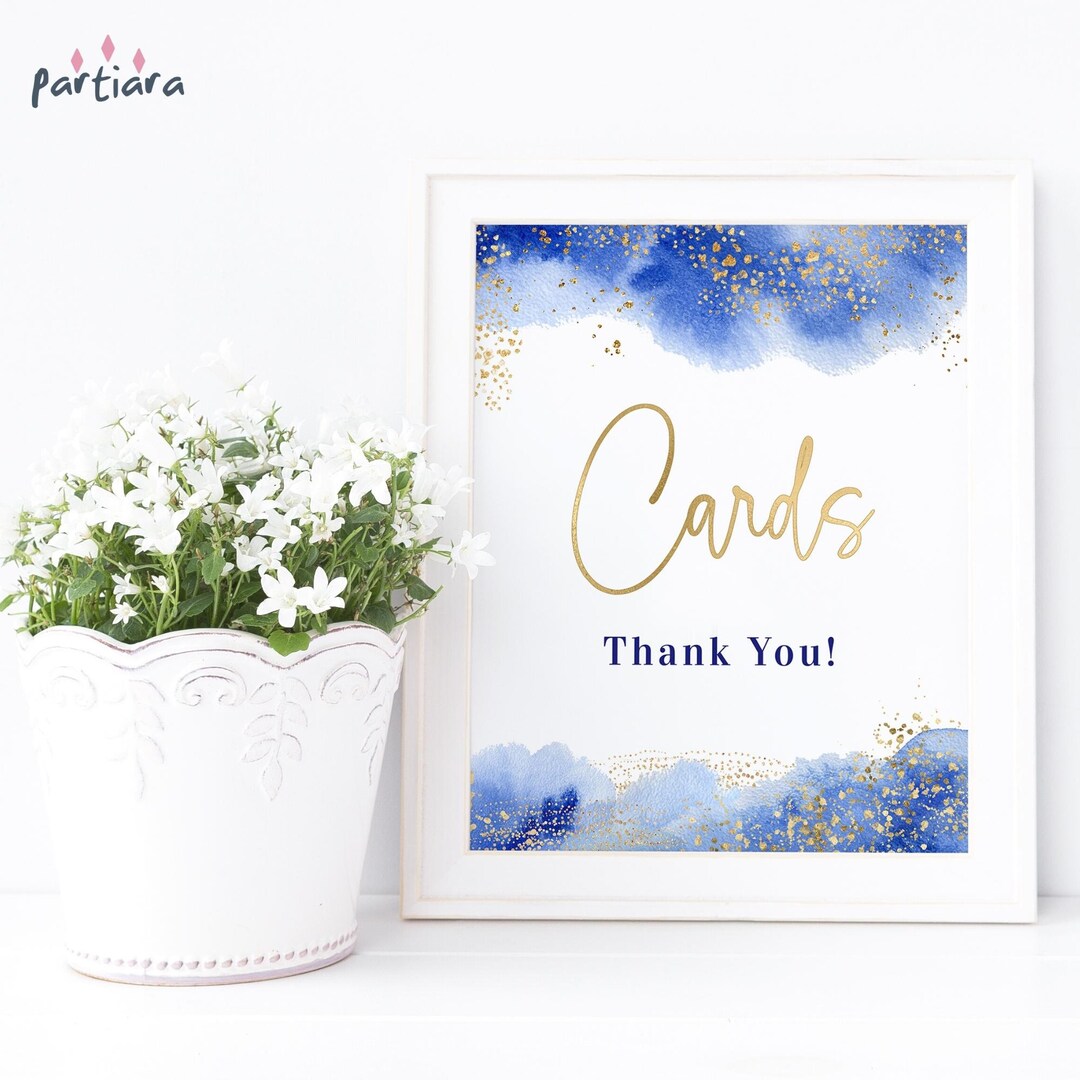 Cards Table Sign Birthday Party Decoration Printable Royal Blue Gold ...