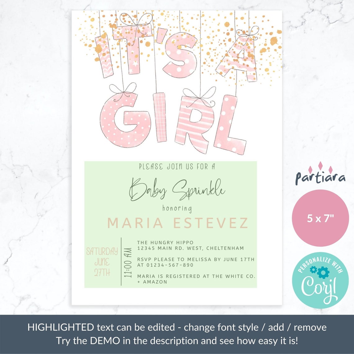 Blush Pink Gold Baby Sprinkle Invitation Girl Printable Baby Etsy