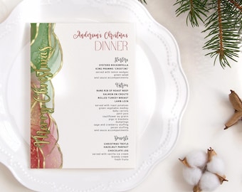 Editable Christmas Menu Template, Christmas Party Table Menus Printable, Red Green Gold Table Decor Digital Download Cards P730