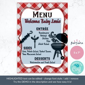 Editable Baby BBQ Menu Template, Baby Shower Picnic Menus Printable ...