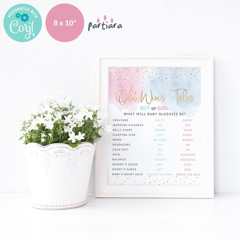Gender Reveal Party Game Old Wives Tales DIY Printable Sign Editable Questions Boy Girl Baby Shower Activity Guessing Games Decor Poster P16 image 6