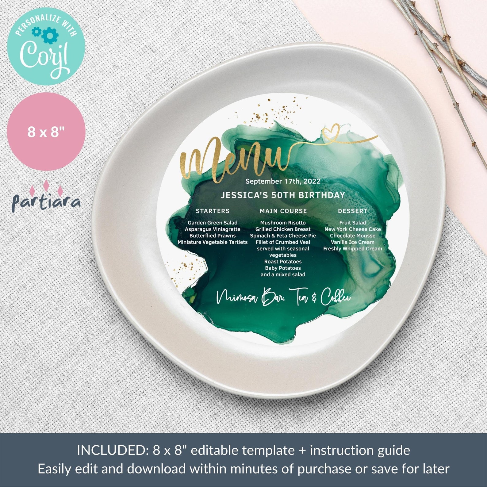 Menu Plate Insert, Birthday Menus Charger Editable Template, Ladies ...