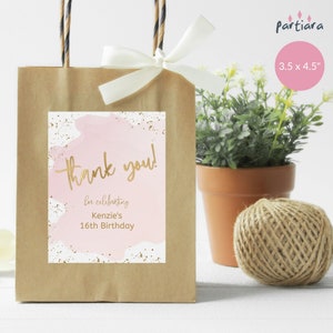 Pastell Rosa Party Tasche Etikettenvorlage, Mädchen Geburtstag Goodie Bag Favor Geschenktaschen Danke Etikett Bedruckbar Bearbeitbar Digitaler Download P458