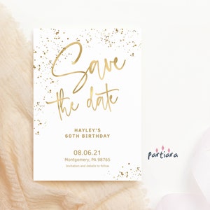 Hochzeit Save the Date, Braut Save the Dates Karte, Geburtstagsparty Ankündigung Vorlage, Weißgold druckbare Karte, bearbeitbar P493