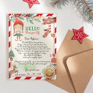 Aankomstbrief elf, Hallo van je elf Kerstactiviteit Game Card afdrukbaar, Girl Elves Notecard, Corjl bewerkbare sjabloon download P191