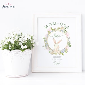 Editable Bunny Baby Shower Mimosa Momosa Bar Sign Template Girl Baby Sprinkle Brunch Party Table Poster Decor Printable Blue Pink Floral P44