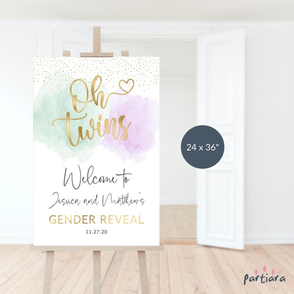 Twin Baby Shower Welcome Sign Printable Boy Girl Gender Neutral Baby Reveal Party Welcome Poster Pastel Smoke Clouds Editable Download P16