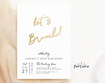 Ladies Birthday Brunch Invitation All White Gold Party Invites Printable Teen Girls Lets Brunch Editable Digital Download Template P245
