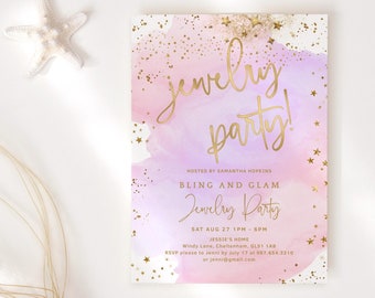 Jewelry Party Invite Digital Download Ladies Shopping Invitation Printable Pastel Pink Lilac Gold Ombre Decor Editable Digital Download P806