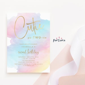 2. Geburtstagseinladung Pastell Regenbogen Party Vorlage für Mädchen, Cutie Invite für Mädchen Printable Bearbeitbare Digital Download Karte P179