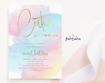 Rainbow 2nd Birthday Invitation Template: Girls Cutie Party Printable (Digital Download) P179