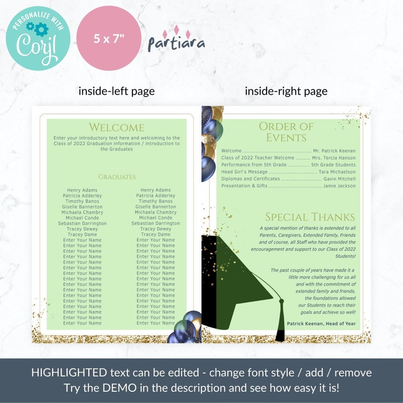 Graduation Program Self Editable navy Blue Gold College High School or University Grad Programs Printable Bi-Fold Booklet Template P631 image 7
