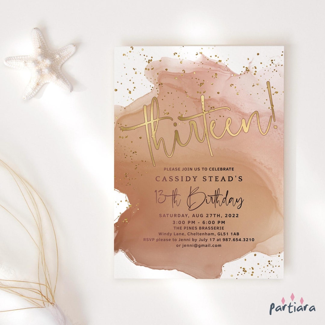 13th Birthday Invitation Printable Teen Girl's Shades of Brown ...
