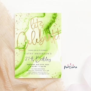 Modello di invito verde lime, invito per festa di compleanno stampabile, eventi per ragazze adolescenti o donne, scheda di download digitale modificabile P299
