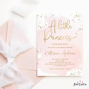 Princess Baby Shower Invitation Template, Pastel Pink Fairytale Theme Girls Party Invite Printable Editable Digital Download Card P458