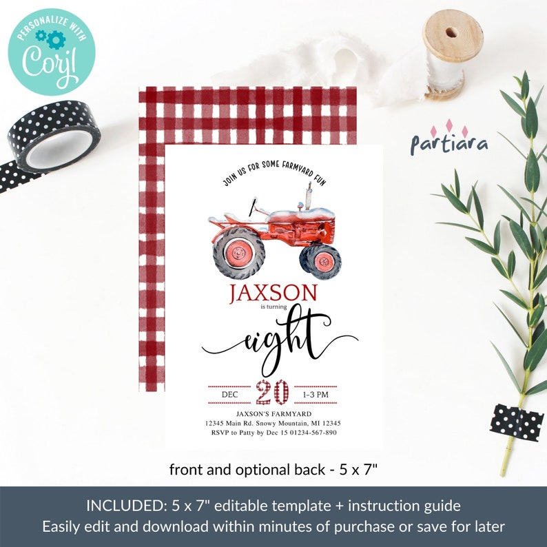 Tractor Birthday Invitation Printable Boy s 8th Birthday Etsy Tractor Birthday Invitation Printable Boy s 8th Birthday Etsy