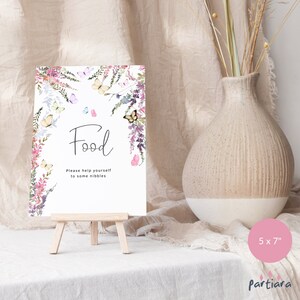 Floral Birthday Food Table Sign Wildflower 1st Birthday Party Decor Printable, Girl Baby Shower Butterfly Buffet Poster Card, Editable P256