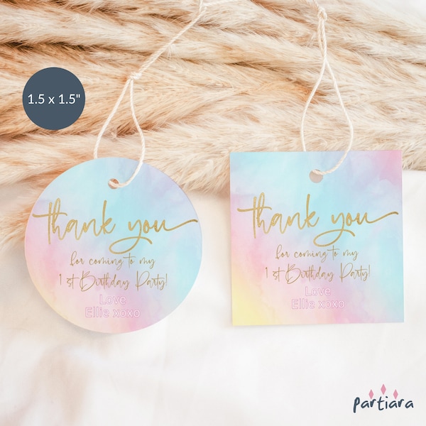 Pastel Rainbow Party Favors Printable Girl's Sticker Favor Tags Gift Thank You Label Editable Digital Download Template P179