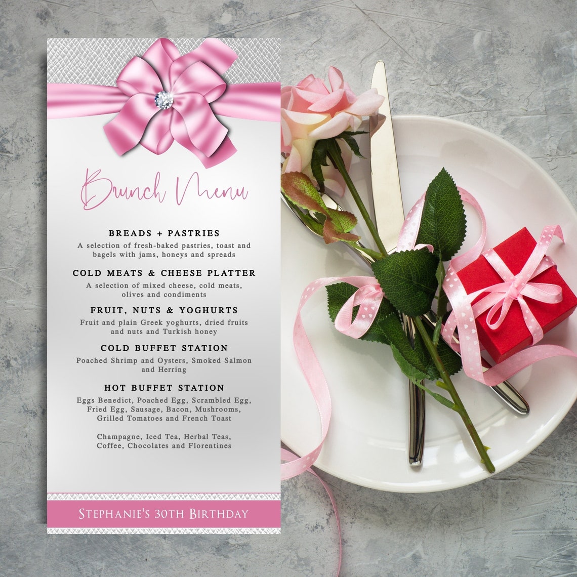 Birthday Menu Card Editable Template Printable Brunch Lunch Etsy