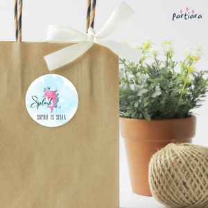 Modèle d'étiquette de fête à la piscine pour filles, anniversaire d'été au bord de la piscine, étiquettes pour cadeaux imprimables, étiquettes de sac butin dauphin rose, téléchargement modifiable P273